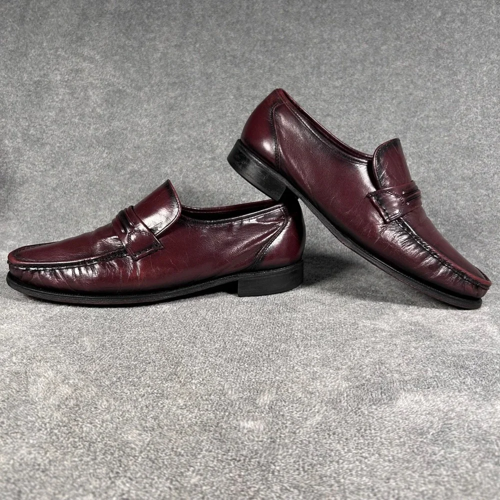 Florsheim Loafers Como Burgundy Black Cherry Leather Moc Toe Strap Mens 9.5D